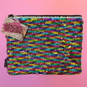 NWT Style Lab Rainbow & Silver Reversible Magic Sequin Clutch / Pencil Poutch